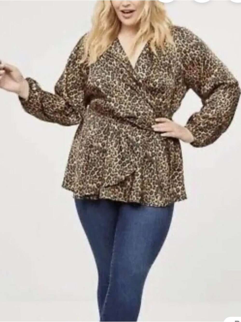 Lane Bryant Leopard Print Faux Wrap Top - Picture 2 of 7